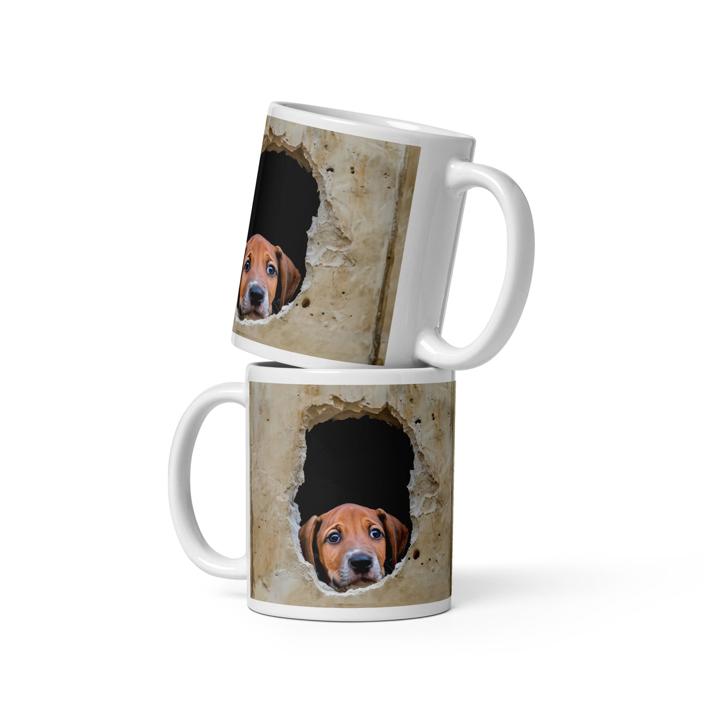 Foxhound Peering White glossy mug