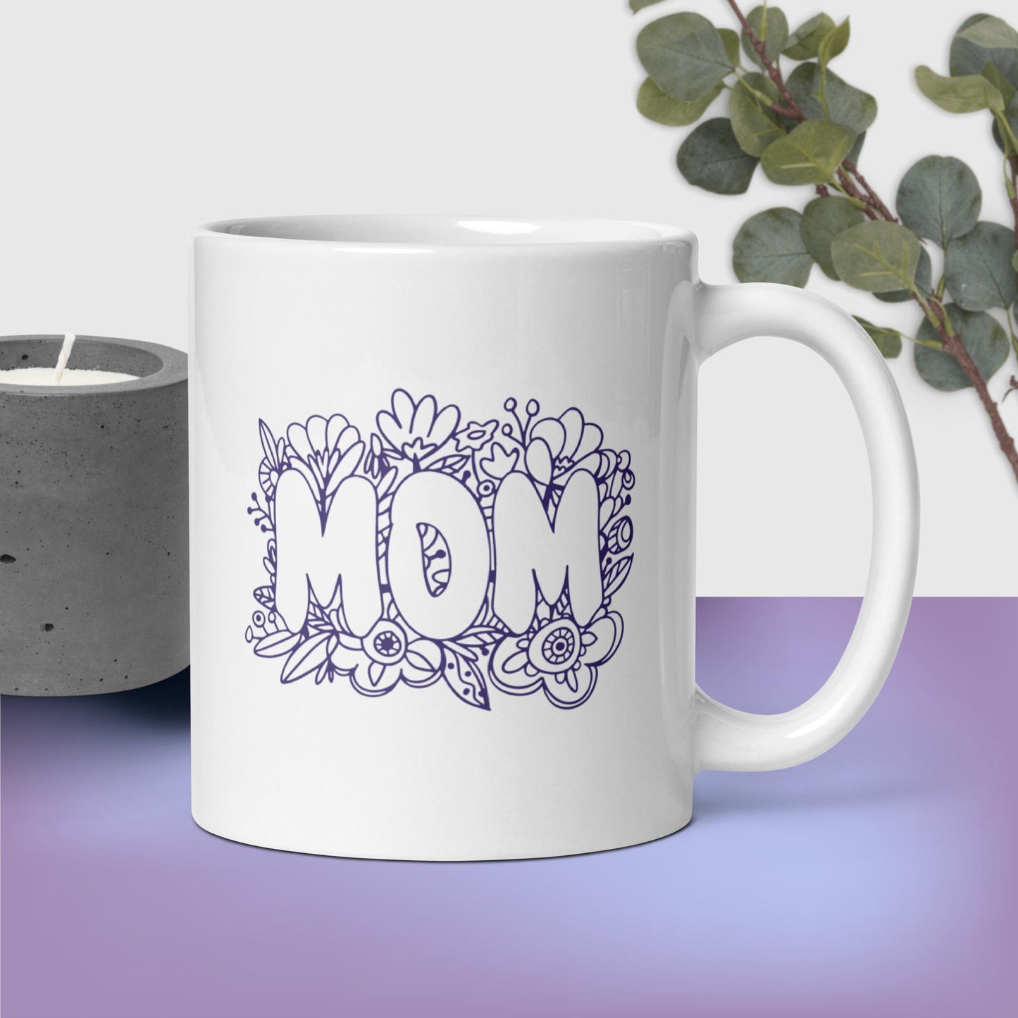 Mom with Floral Embellishment Ceramic Mug