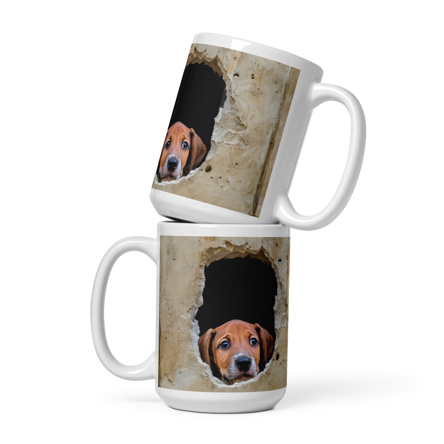 Foxhound Peering White glossy mug