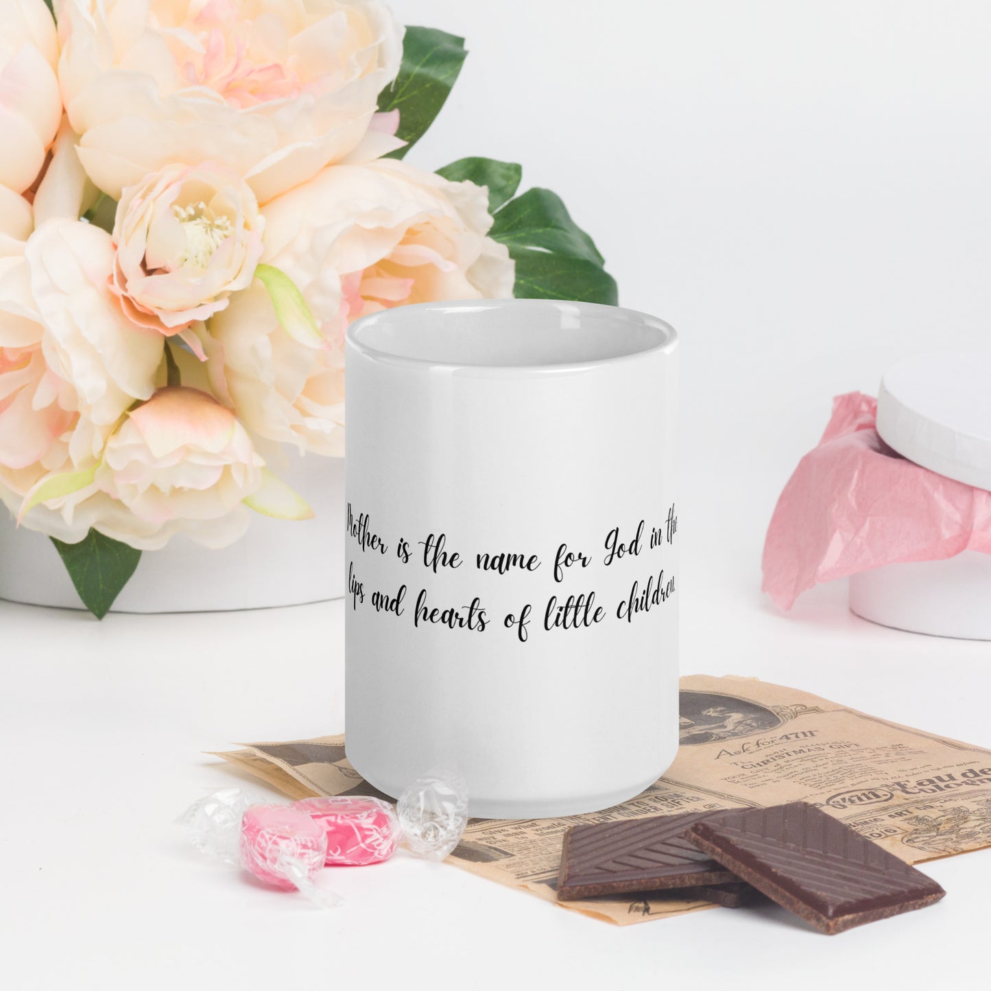 Mother is the name for God in the lips and hearts of little children. Ceramic Mug