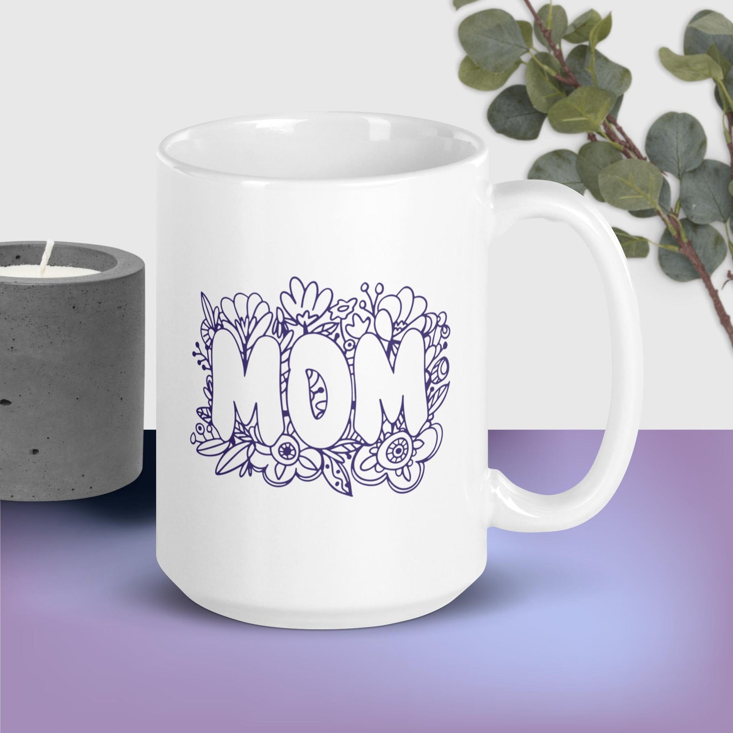 Mom with Floral Embellishment Ceramic Mug