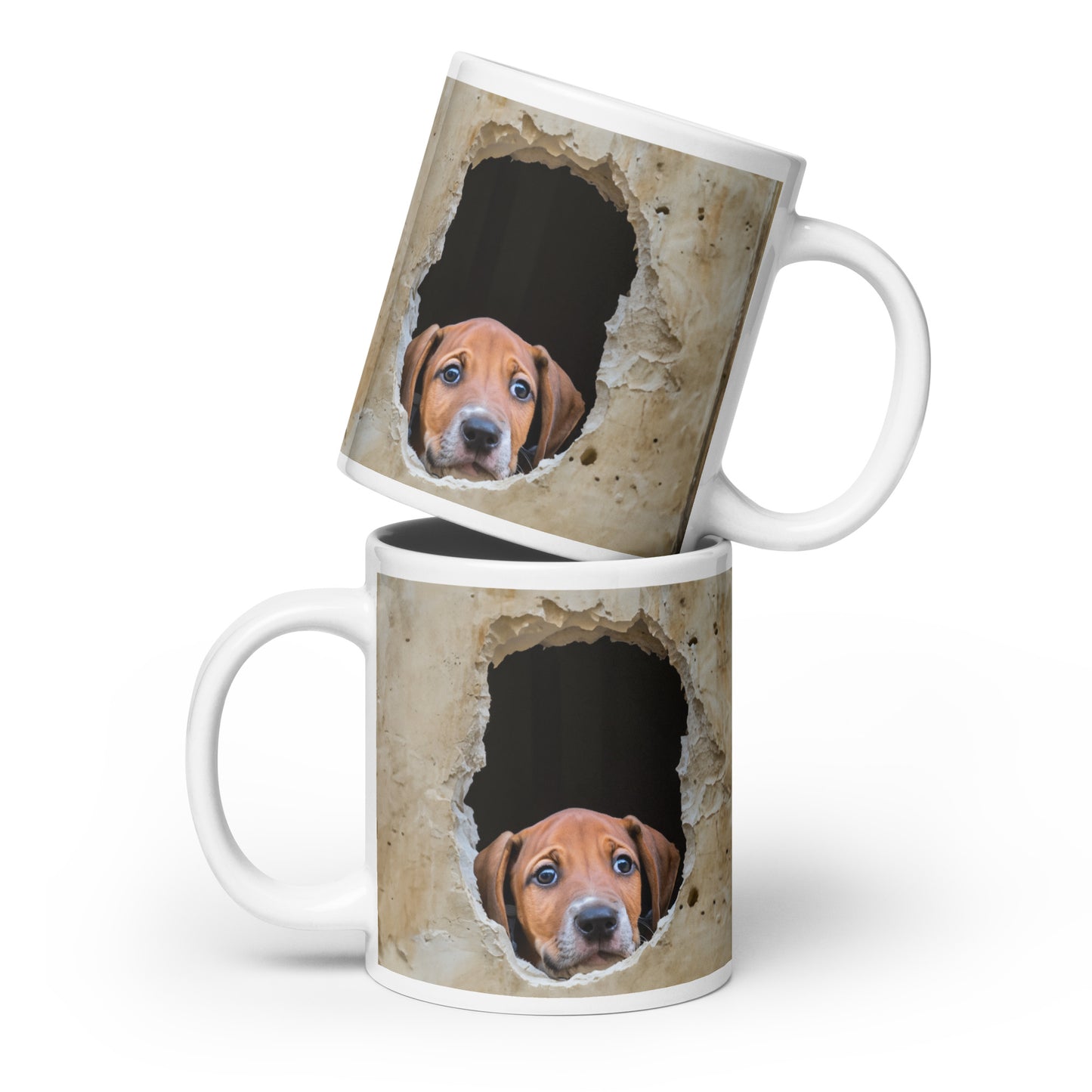 Foxhound Peering White glossy mug